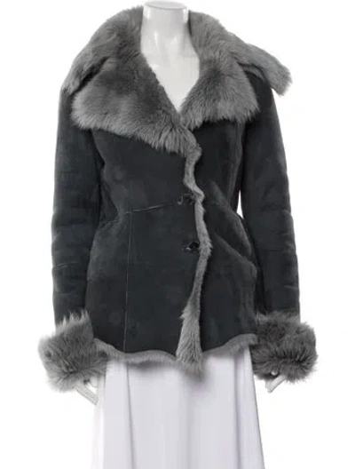 Pre-owned Marni Leather Faux Fur Coat In Gray