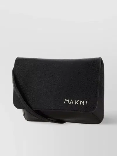 Marni Leather Flap Trunk Crossbody Bag In Black