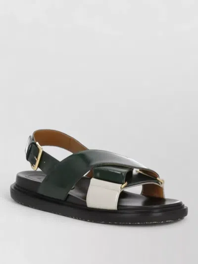 Marni Flat Leather Sandals Open Toe Design In Green