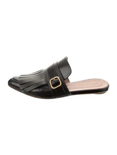Pre-owned Marni Leather Fringe Trim Accent Mules In Black