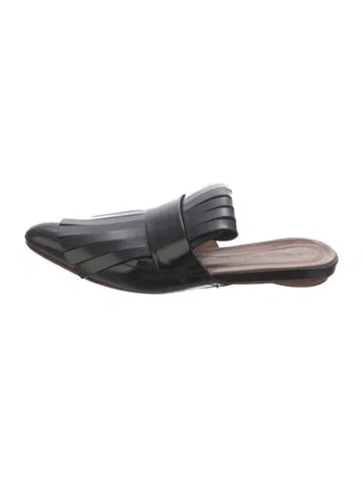 Pre-owned Marni Leather Fringe Trim Accent Mules In Black
