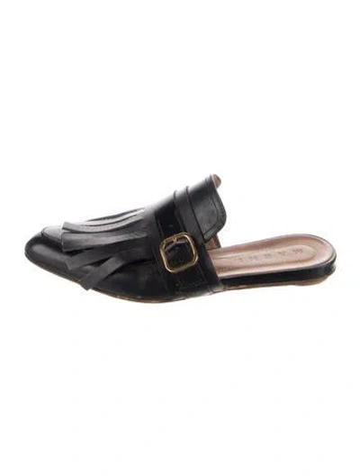 Pre-owned Marni Leather Fringe Trim Accent Mules In Black