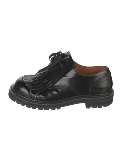 Pre-owned Marni Leather Fringe Trim Accent Oxfords In Black