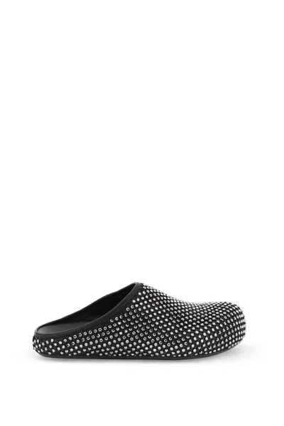 Marni Leather Fussbett Clogs With Rhinestones In Black