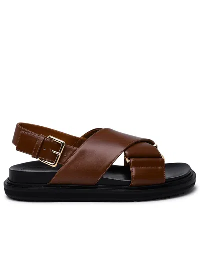 Marni Brown Leather Strap Sandals With Textured Rubber Sole
