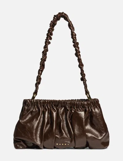 Marni Leather Gathered Clutch In Brown/褐色/브라운/ブラウン
