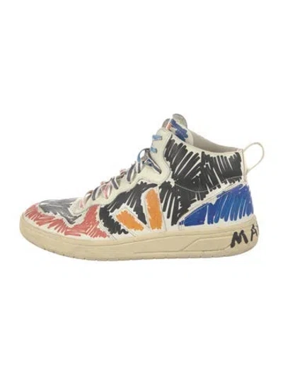 Pre-owned Marni Leather Graphic Print Sneakers In White