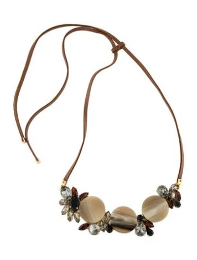 Pre-owned Marni Leather, Horn & Crystal Collar Necklace, 42" In Multi