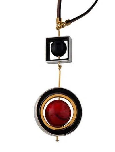 Pre-owned Marni Leather, Horn & Metal With Spheres Pendant Necklace, 17" In Multi