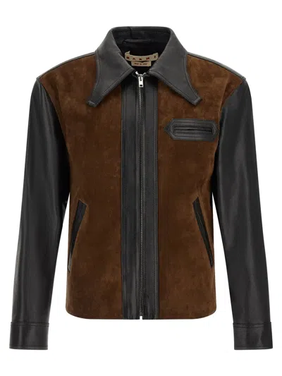 Marni Leather Jacket In Multicolor