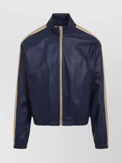 Marni Leather Jacket With Beige Inserts In Blue