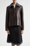 Marni Leather Jacket With Genuine Shearling Collar In Brown