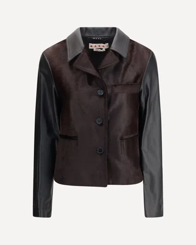 MARNI LEATHER JACKET WITH PONY HAIR INSERTS