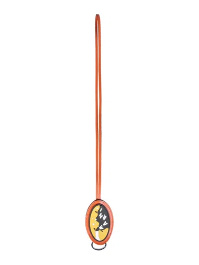 Marni Leather Key Ring With Logo Patch In Orange