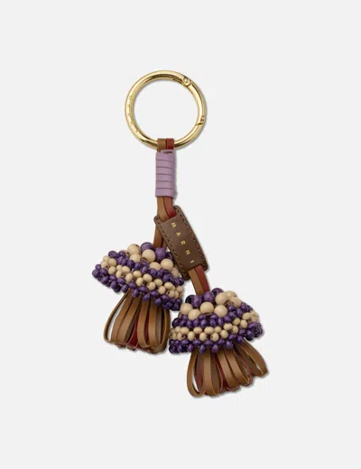 Marni Leather Keyring With Wooden Bead Detail In Multicolor/彩色/멀티컬러/マルチカラー