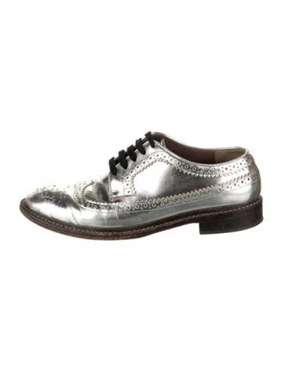 Pre-owned Marni Leather Lasercut Accents Oxfords In Silver