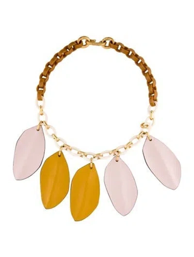 Pre-owned Marni Leather Leaf Collar Necklace, 18" In Multi