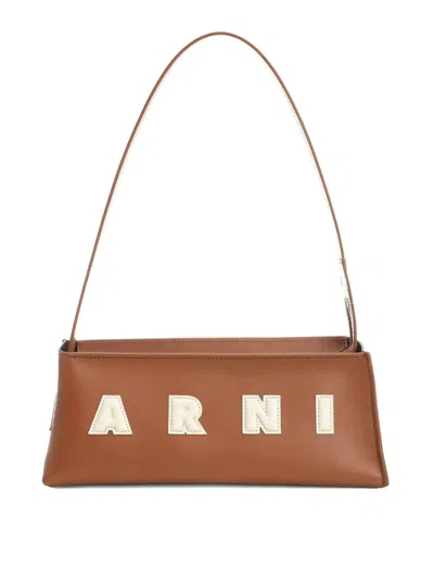 Marni Leather Logo Bag In Brown