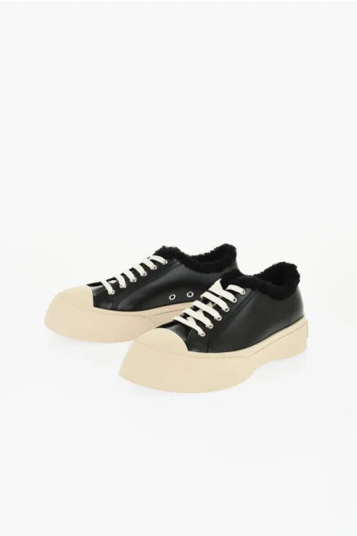 MARNI LEATHER LOW-TOP SNEAKERS WITH SHEARLING LINING