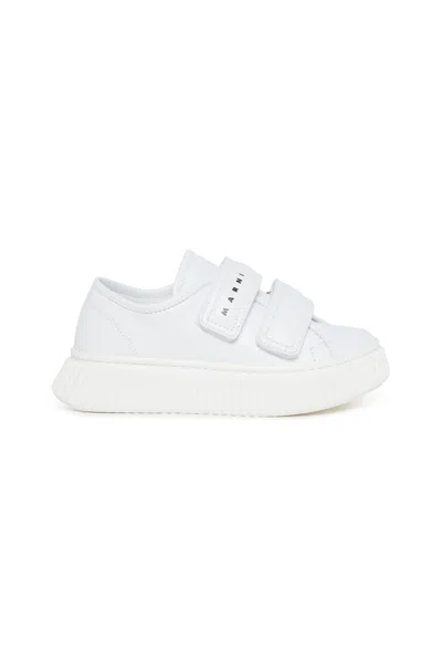 Marni Kids' Leather Low Trainers With Strap In White