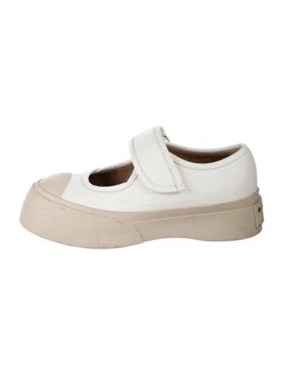Pre-owned Marni Leather Mary Jane Flats In White