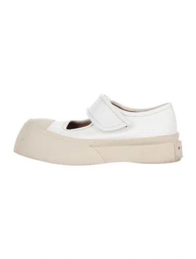 Pre-owned Marni Leather Mary Jane Flats In White