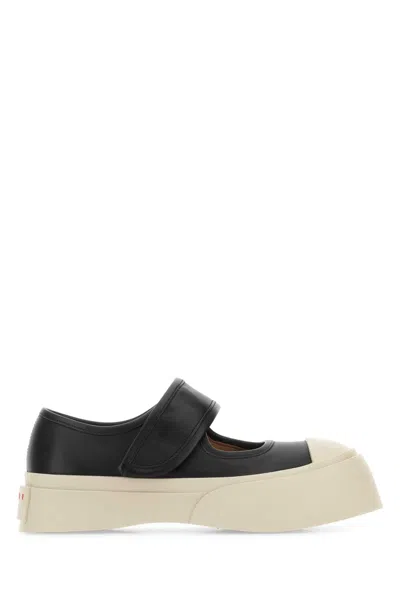 Marni Leather Mary Jane Sneaker With Rubber Sole In Black