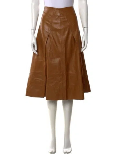 Pre-owned Marni Leather Midi Length Skirt In Brown