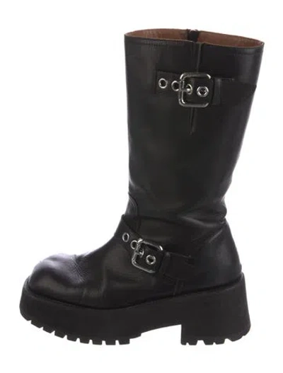 Pre-owned Marni Leather Moto Boots In Black