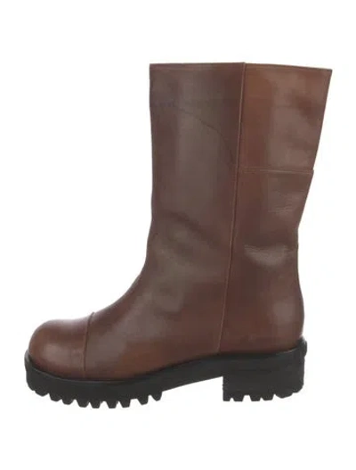 Pre-owned Marni Leather Moto Boots In Brown