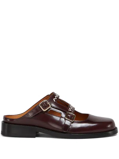 Marni Bordeaux Calf Leather Flats In Burgundy