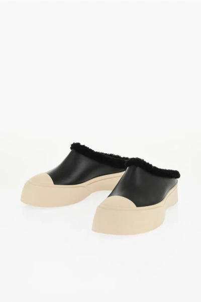 MARNI LEATHER MULES WITH RUBBER TOE AND SOLE