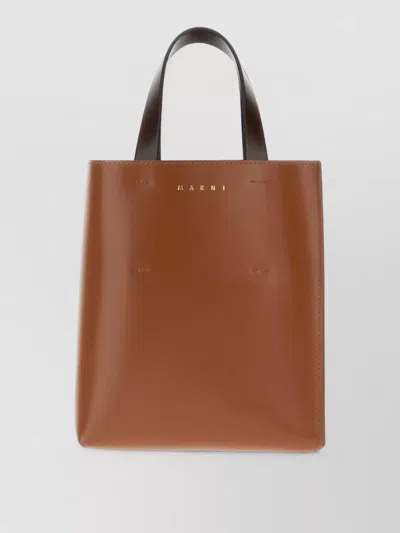 Marni Leather Museo Tote Bag Dual Tone Handles In Brown