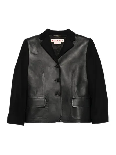 Marni Leather-paneled Wool Jacket In Black