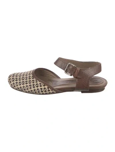 Pre-owned Marni Leather Patterned Slingback Flats In Brown