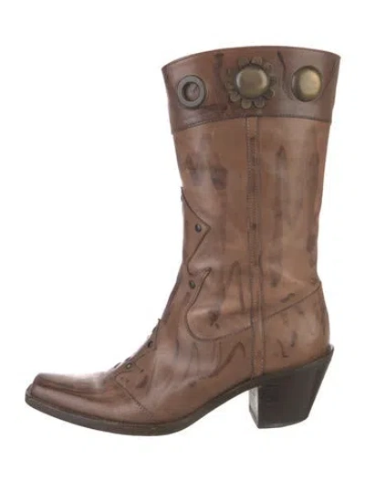 Pre-owned Marni Leather Patterned Western Boots In Brown