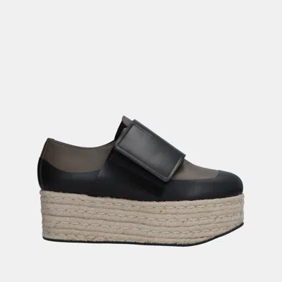 Pre-owned Marni Leather Platform Espadrille Trainers 40 In Black