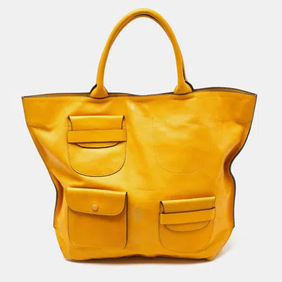Marni Leather Pockets Tote In Yellow
