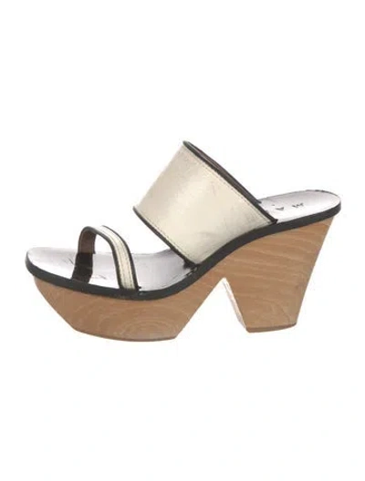 Pre-owned Marni Leather Printed Slides In Black