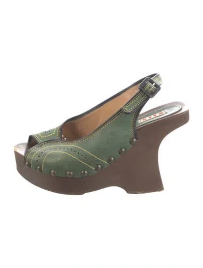 Pre-owned Marni Leather Printed Slingback Sandals In Brown