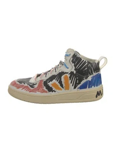 Pre-owned Marni Leather Printed Sneakers In Black