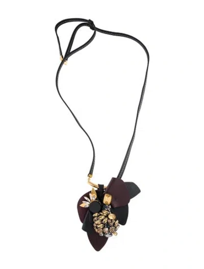 Pre-owned Marni Leather, Resin & Crystal Flower Necklace, 27" In Multi