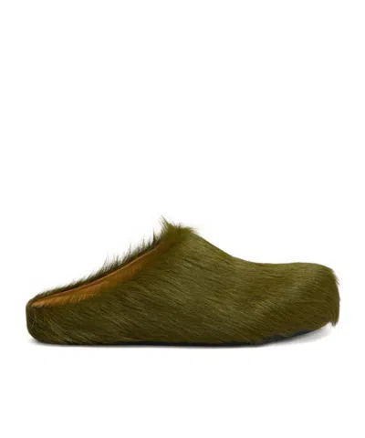 MARNI DEEP GREEN LONG HAIR CALFSKIN FUSSBETT SABOT