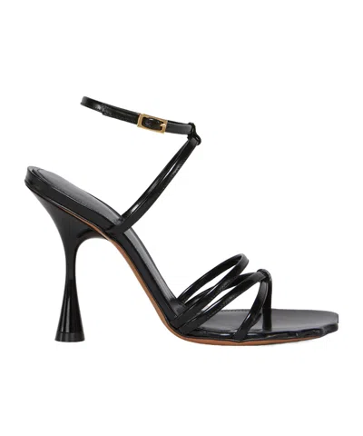 MARNI BLACK LEATHER MOONLIGHT SANDAL WITH ANKLE STRAP