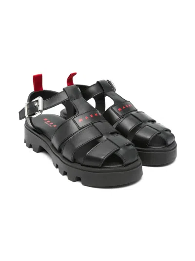 Marni Kids' Leather Sandals In Black