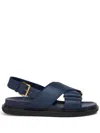 Marni Leather Crisscross Fussbett Sandal In Blue