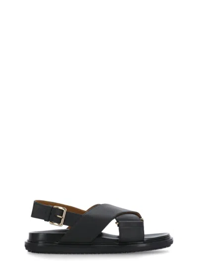 Marni Leather Sandals With Rear Belt Fastening In Black