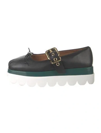 Pre-owned Marni Leather Scalloped Accent Mary Jane Flats In Black