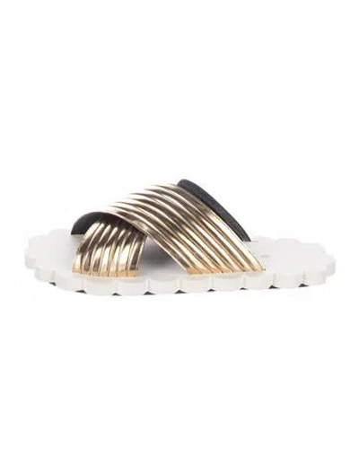 Pre-owned Marni Leather Scalloped Accent Slides
