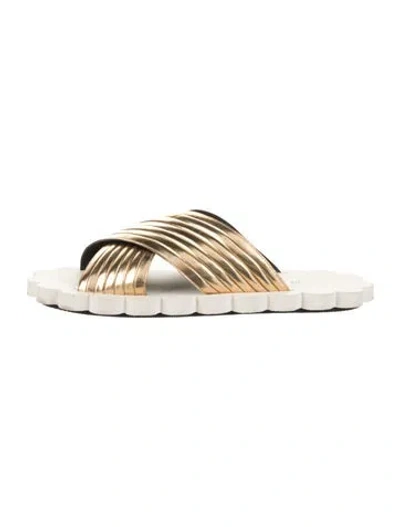 Pre-owned Marni Leather Scalloped Accent Slides In Gold